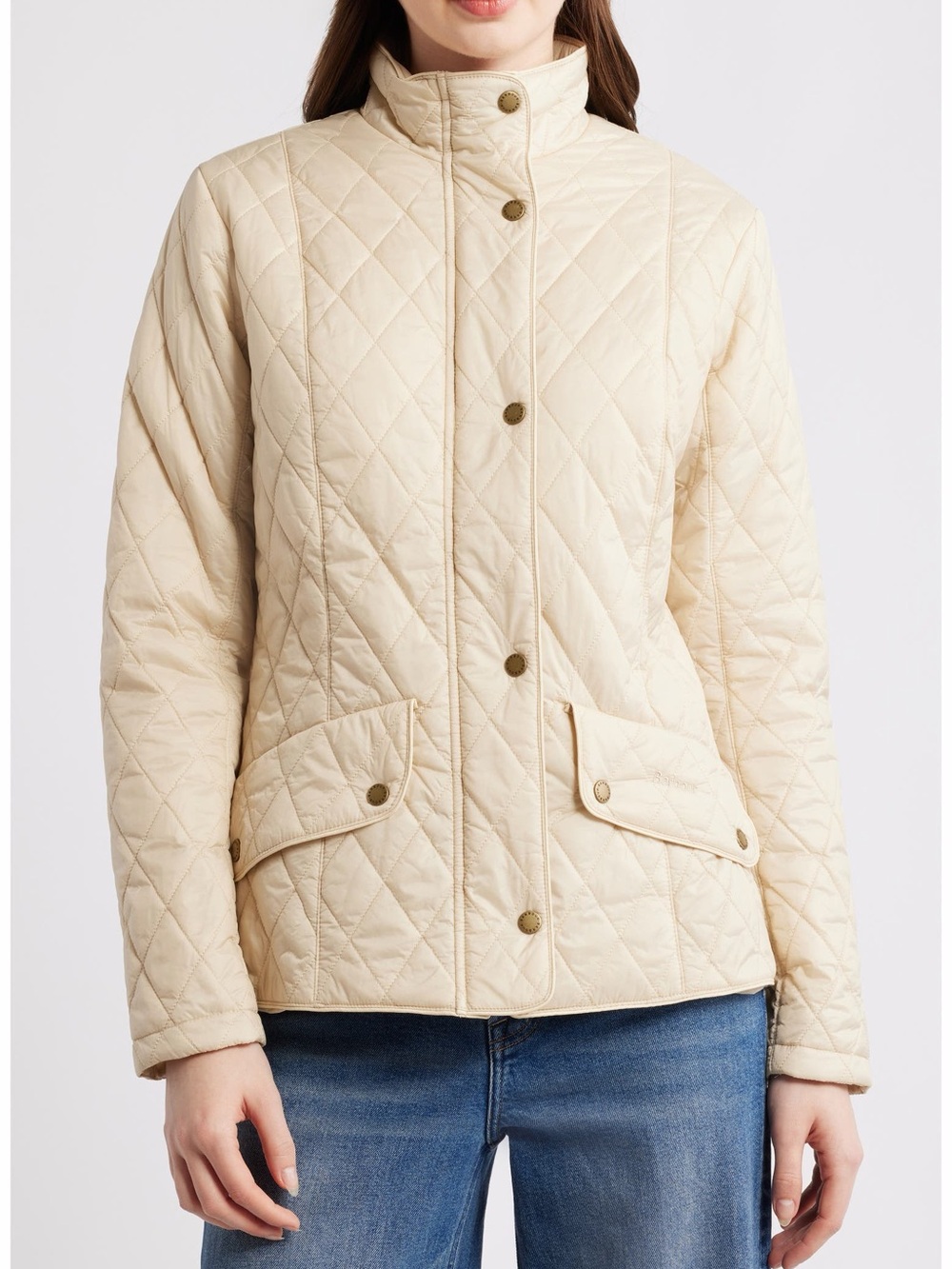 Barbour Pearl Stone Flyweight Cavalry Quilted Puffer Jacket Equestrian Size 10